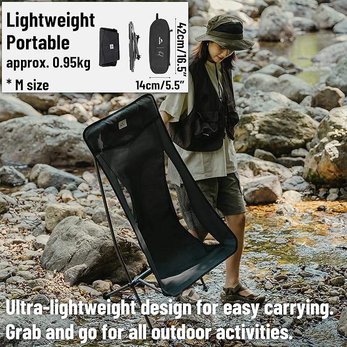 Naturehike Ultralight High Back Camping Chair - 3lb &amp 330lb Capacity Compact Folding Backpacking Chair for Adults Portable &amp Stable Lawn Chairs for Outdoor Beach Hunting Travel Fishing (B