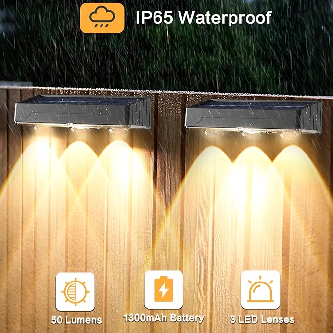 RGB Solar Fence Light 10 Colors Outdoor Lighting Set 2 Modes Solar Powered LED Lights IP65 Waterproof Solar Wall Lights Screw Wall Mount Step Light Auto On Off Dusk to Dawn Deck Light