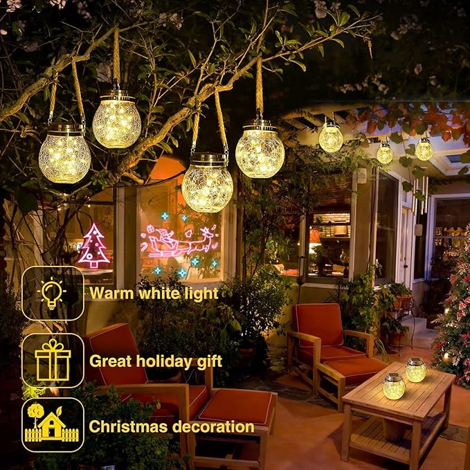 ROSHWEY Solar Lantern Gifts for Women 4 Pack Hanging Garden Decor Lights Outdoor Waterproof with 30 LED for Halloween Christmas Easter Gift