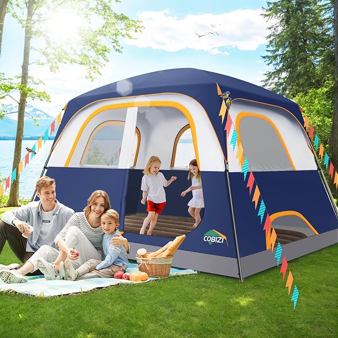 COBIZI Camping Tent 4 Person Easy Setup Waterproof Windproof Backpacking Tent with Removable Rainfly Lightweight Portable Outdoor Family Tents for Camping Travel Fishing Hiking Scouts (Green)