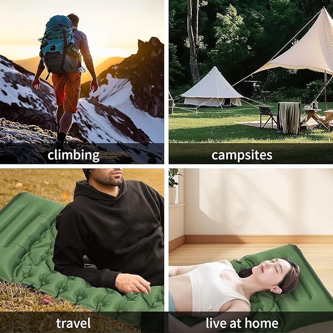 Camping Sleeping PadSelf Inflating Sleeping Pad with Pillow Built-in Foot Pump Ultralight Portable Inflatable Sleeping Pads for Outdoor Camping BackpackingHikingTentsIncludes Carry Bag