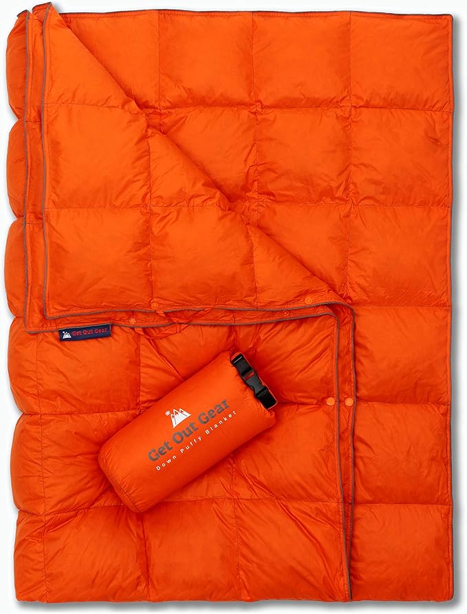 Get Out Gear Down Camping Blanket - Puffy Packable Lightweight and Warm | Ideal for Outdoors Travel Stadium Festivals Beach Hammock | 650 Fill Power Water-Resistant Backpacking Quilt