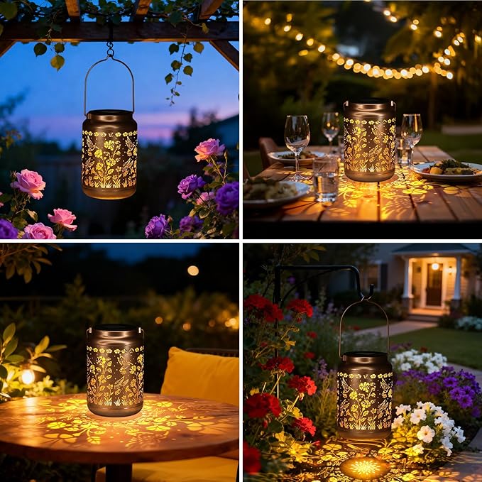 Lyeasw Garden Decor Hummingbird Solar Lanterns 7 Inches Waterproof Hanging Lights for Outside Metal Outdoor Decorations for Patio Yard Pathway Birthday Gifts for Women(Bronze)