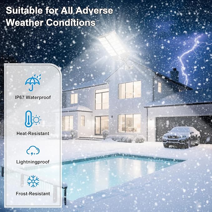 Ultra Bright Solar Street Light –9000W Solar Street Lights Outdoor with 300000LM IP66 Waterproof Dusk to Dawn with Remote Commercial &amp Industrial Floodlight for Parking Lots Warehouses Yard