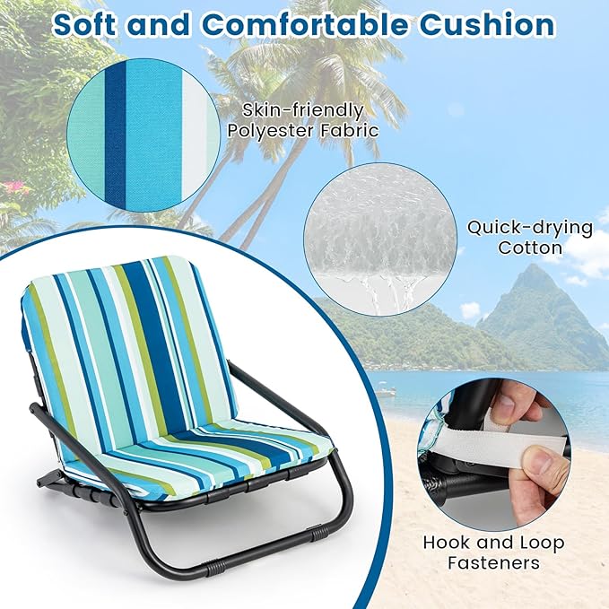 Giantex 2-Pack Beach Chairs for Adults Folding Camping Chairs with Aluminum Frame Quick-Drying Cotton Cushion Shoulder Straps 300 Lbs Capacity Lightweight Sling Chairs for Travel Backpack Chair