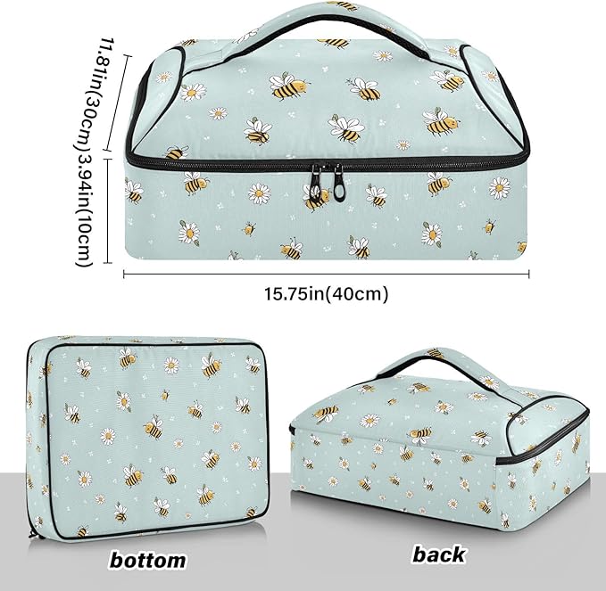Casserole Carrier Cute Cartoon Small BeesInsulated Casserole Carrier for Hot or Cold Food Thermal Lunch Tote for Potluck Parties Picnic Beach Fits 9 x 13 Inches Baking Dish