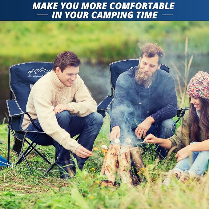 Mesh Folding Camping Chairs Oversized Portable Outdoor Chairs Weight Capacity 325 lbs with Cup Holder Storage Pocket Carry Bag Blue