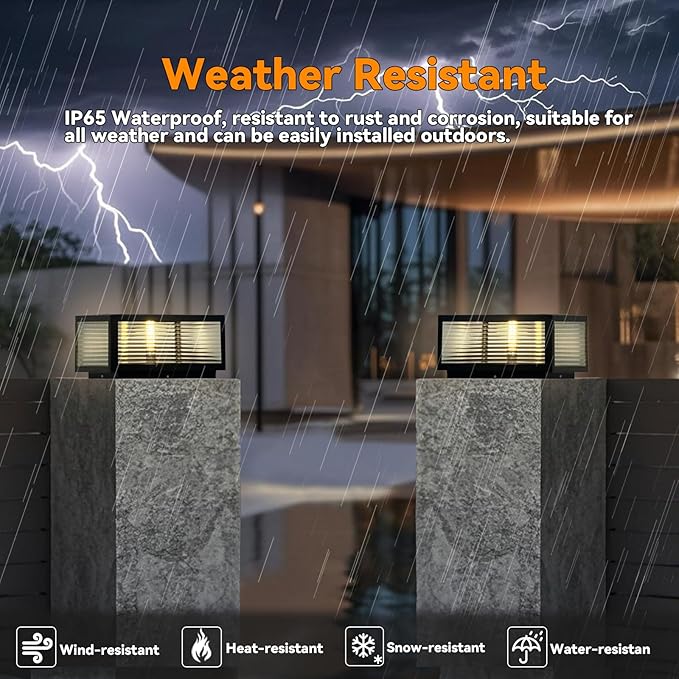 Outdoor Solar Post Lights Luxury Modern Solar Post Cap Light Fence Deck Column Light with IP65 Waterproof Pillar Lights for Flat Surface Patio Garden Decoration