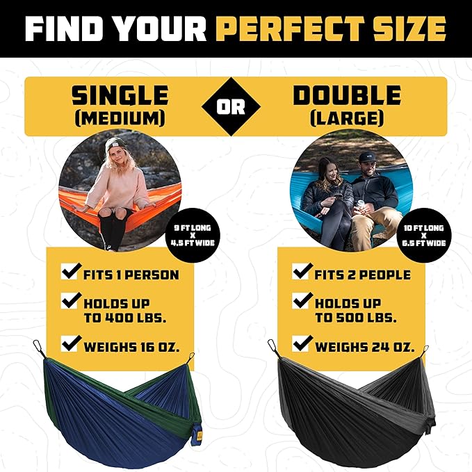 Wise Owl Outfitters Camping Hammock – 500lbs Portable Hammock with Tree Straps - Travel Backpacking Hiking Outdoors Camping Gear - Single or Double