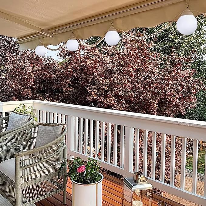27.5FT Outdoor Patio String Lights - White RV Globe Awning Lights - 6pcs 6in Diameter Acrylic Sunset Awning Lights with 6+2 6W A19 Filament LED Glass Bulbs (2700K Warm White)
