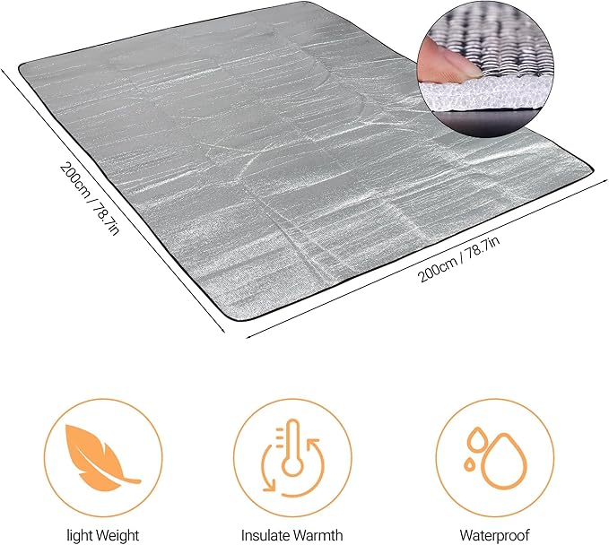 Himalaya Foam Foil Blanket Lightweight Camping Mat Outdoor Roll-up Portable Waterproof Sleeping Mat for Hiking Backpacking Double-Sided Aluminum Camping Accessories(78x78)
