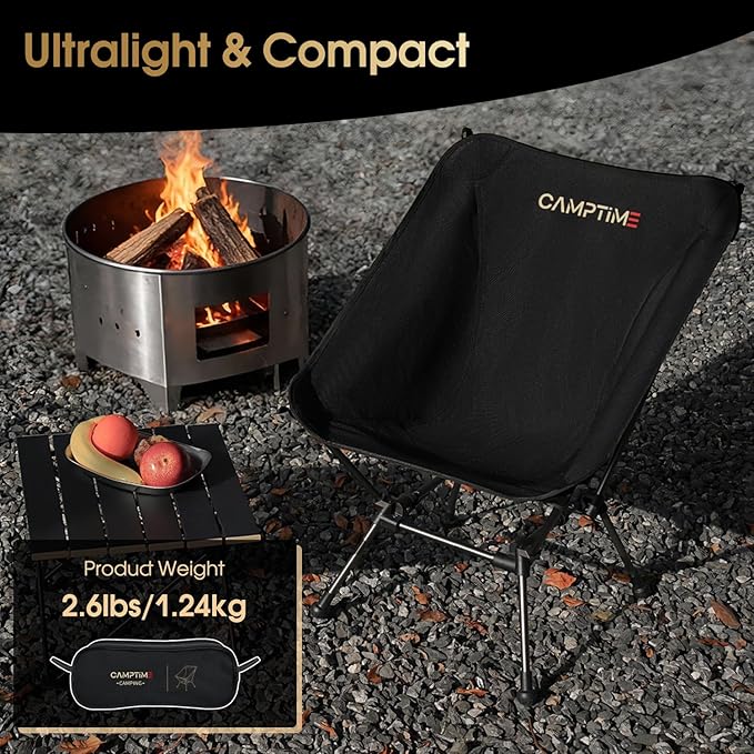 Portable Camping Chair Plus Larger &amp Roomier Compact and Lightweight Folding Chair for Backpacking &amp Hiking 330Lbs Capacity Black