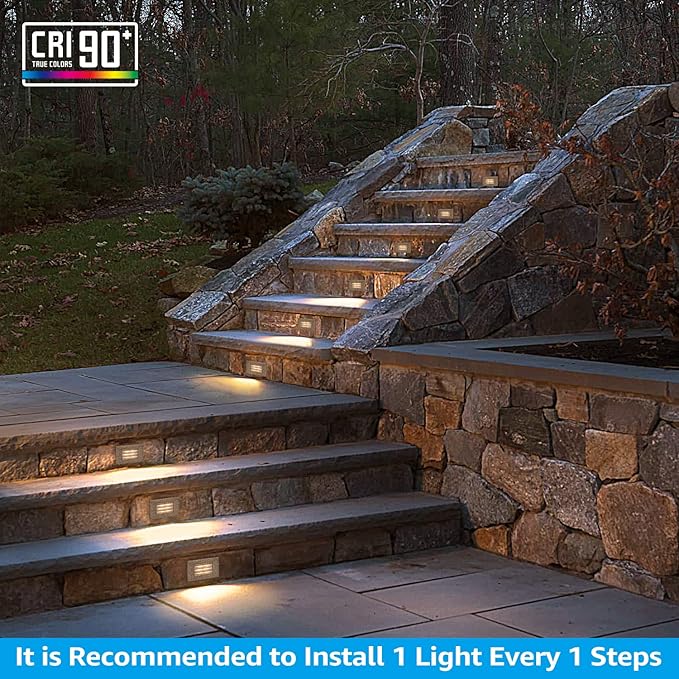 LEONLITE 3CCT Line Voltage 120V LED Step Lights 5W Dimmable 5%-100% 3000K/4000K/5000K Selectable Indoor Outdoor Stair Light Die-cast Aluminum CRI90 ETL Listed Pebble Grey Pack of 6