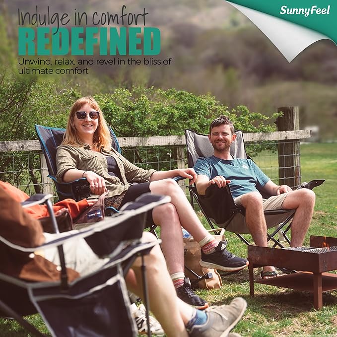 SUNNYFEEL Oversized Heated Rocking Camping Chair 2 Pack Fully Padded Patio Chair with Side Pocket High Back Portable Lawn Recliner with Carry Bag Outdoor Rocker Chair for Adults Heavy Duty 500 LBS