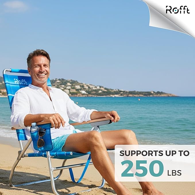 Beach Chair 17 Seat Height 7-Position Reclining Heavy Duty Folding with Backpack Straps Cup Holders and Back Cooler Storage High Back for Seniors