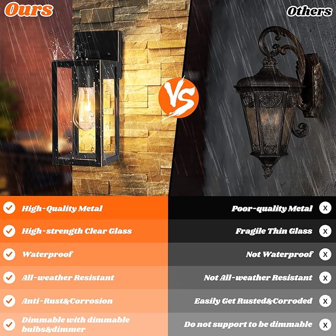 2-Pack Outdoor Lights for House Waterproof Bronze Exterior Light Fixtures with Clear Glass Anti-Rust Outside Wall Lanterns Sconces Front Porch Lights for Garage Doorway Bulbs Not Included