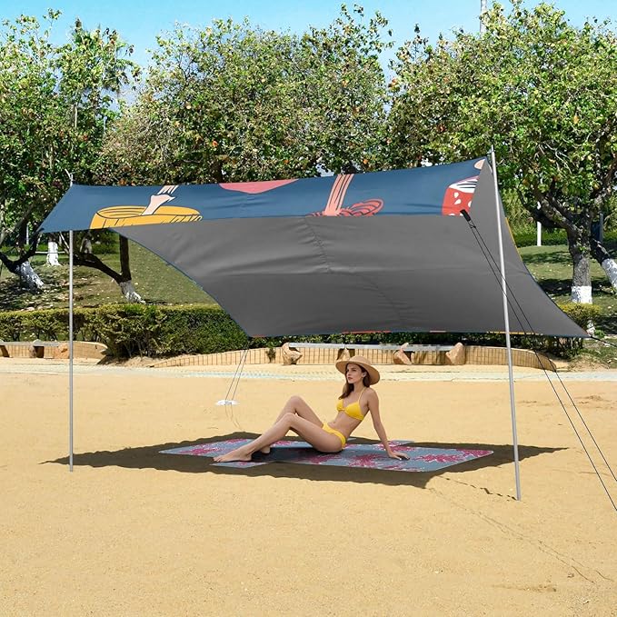 Colorful Mushrooms Solid Camping Sun Shelter Beach Tent Portable Beach Sun Shade Outdoor Canopy for Camping Trips Fishing Picnic