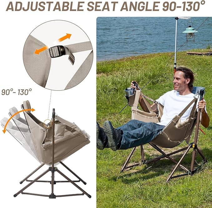 TIMBER RIDGE Hammock Camping Chair with Adjustable Backrest Portable Hammock Chair Supports 300lbs Swinging Camping Folding Chairs for Lawn Travelling and Patio Tan 2 Pack