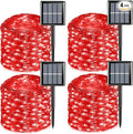 YEGUO 4 Pack Red Solar Fairy Lights Each 33ft 100 LED Valentines Lights Outdoor Waterproof 8 Modes Sliver Wire Solar Christmas String Lights