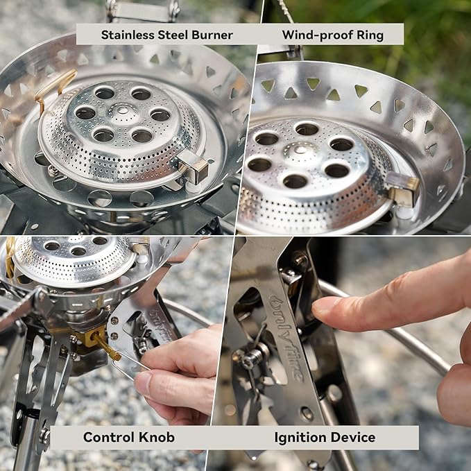 ONLYFIRE OUTDOOR LIVING Portable Camping Stove with Storage Bag Foldable Propane Gas Stove Multi-fuel Camp Stove for Patio Cooking Hiking Picnic RV Tailgating Emergency Use Stainless Steel GS350
