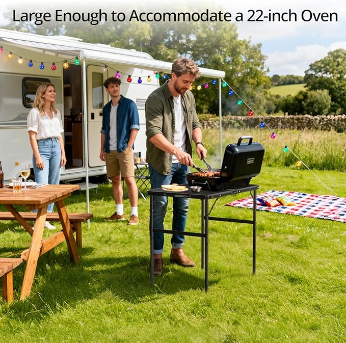 Anbte Portable Grill Table Max 29.5 2 Adjustable Heights Folding Camping Table with Heat-Resistant Mesh Tabletop &ampPortable Handle Waterproof for Cooking BBQ Outdoor Patio 31 X 22 Black