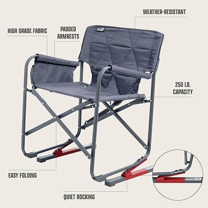 Coleman Pro Rocker Chair Easy &amp Fast Folding Up to 250lb Capacity Great for Camping Easily Portable Mussel