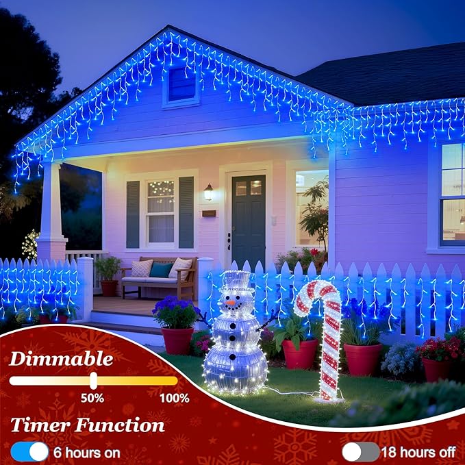 1620 LED 164ft Outdoor Christmas Lights 12 Modes Dimmable Curtain String Lights with 360 Drops Waterproof Twinkle Fairy Lights with Timer for Bedroom Window Holiday Wedding Xmas Decor Blue