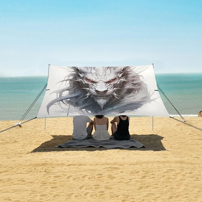 Line Dragon Beach Tent Sun Shelter 9.2' x 10.5' Beach Canopy with 4 Sandbags 4 Stability Poles Sand Shovels - Tent Canopy for Beach Camping Fishing Picnics