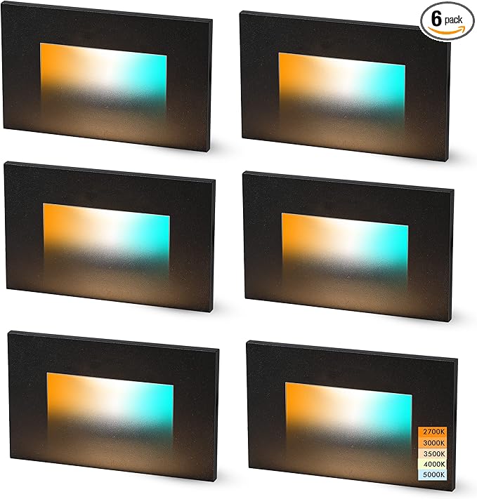 CLOUDY BAY 120V 5CCT Dimmable LED Indoor Outdoor Step Light2700K/3000K/3500K/4000K/5000KStair LightOil Rubbed BronzePack of 6