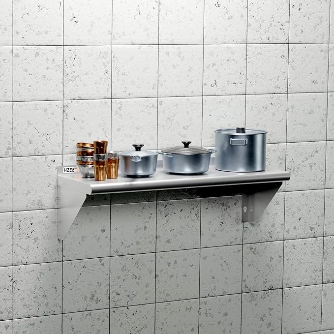 NSF Stainless Steel Wall Mount Shelf 12 x 36 Inches 18 Gauge Metal Floating Shelving with 2 Brackets Rack Shelves for Kitchen Restaurant Laundry RoomLab Gym and Garage
