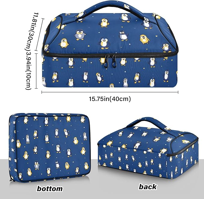 Casserole Carrier Pattern Cartoon Penguins PrintInsulated Casserole Carrier for Hot or Cold Food Thermal Lunch Tote for Potluck Parties Picnic Beach Fits 9 x 13 Inches Baking Dish