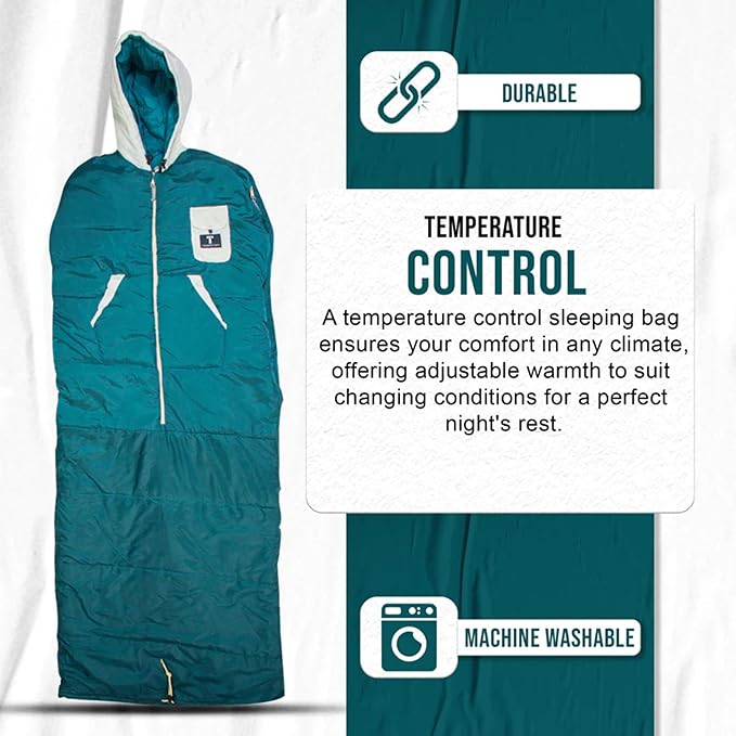 Thermotuff Wearable Sleeping Bag with Dual Hoodie Zippered Arm Holes Pockets &amp Adjustable Drawstring - Ideal for Camping Cold Weather Hiking and Stadium Sak Blanket