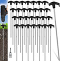 Hicarer 20 Pcs 12 Inch Tent Stakes Screw in Camping Stakes Heavy Duty Metal Spikes Ground Anchor Peg Threaded Tent Spikes with Hex Head Driver for Camping Garden Inflatable (Black)