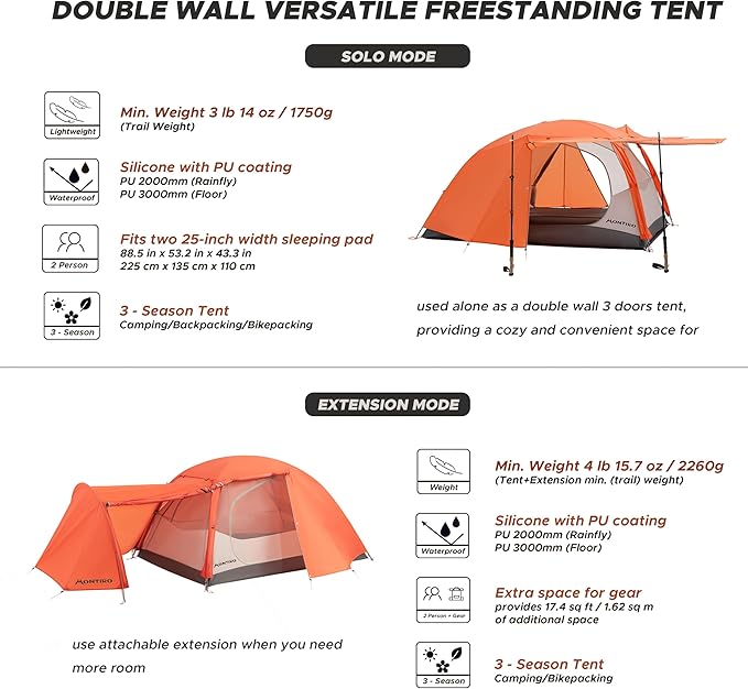 Triphyr Backpacking Tent with F-Nexus Extension 2-Person Combo Attachable Extension Shelter Lightweight 2 Person Tent for Backpacking Camping Hiking &amp Biking
