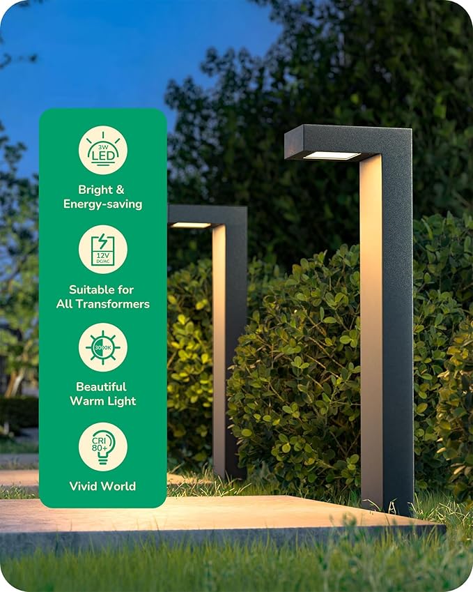 EDISHINE Low Voltage Landscape Lighting 3.2W 3000K 50000Hrs Electric LED Pathway Lights Wired 12V Waterproof Outdoor Landscape Path Lights Modern Aluminum Housing for Driveway Garden 6Pack