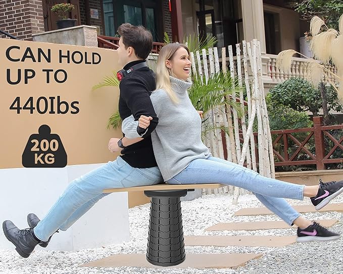 ALEVMOOM Collapsible Stool with Cushion Capacity 440lbs Adjustable Height Portable Telescoping Folding Stool for Outdoor Camping Travel Hiking Fishing