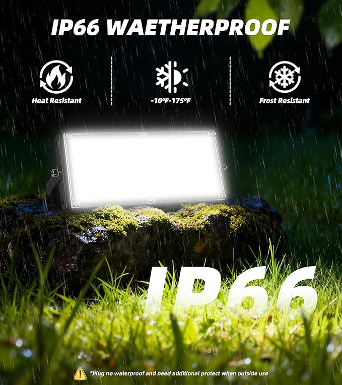 30W Flood Light Outdoor with Plug 3600LM Exterior Security Lights with 6ft Cable 5000K Daylight White LED Work Light IP66 Waterproof Exterior Floodlight for Yard Garage Stadium Garden patio 2 Pack
