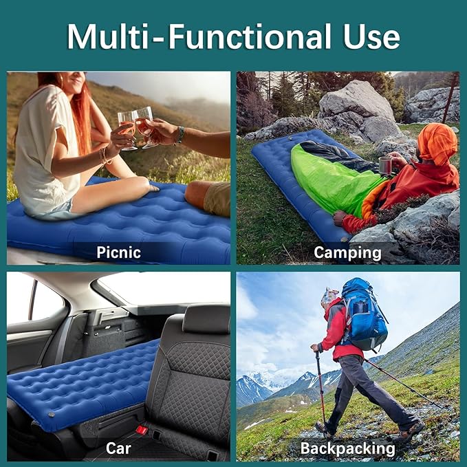 Inflatable Sleeping Pad for Camping Ultralight Sleeping Mat with Built-in Foot Pump 5.1 Extra-Thick Camping Mattress Pad for Backpacking Hiking Tent Traveling