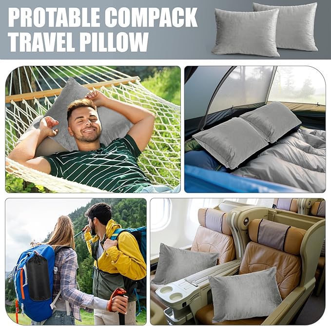 2 Pack Camping Pillow for Sleeping Shredded Memory Foam Travel Pillow with Storage Bag Compressible Portable Pillow for Outdoor Camp Backpacking Hiking Essential Gear(GreyMedium)