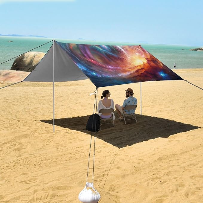 ALAZA Dragon Nebula Beach Tent Sun Shelter UPF50+ Protection Beach Shade Canopy w/ 4 Sandbags for Outdoor Camping Fishing Backyard Fun Picnic 10x9 ft
