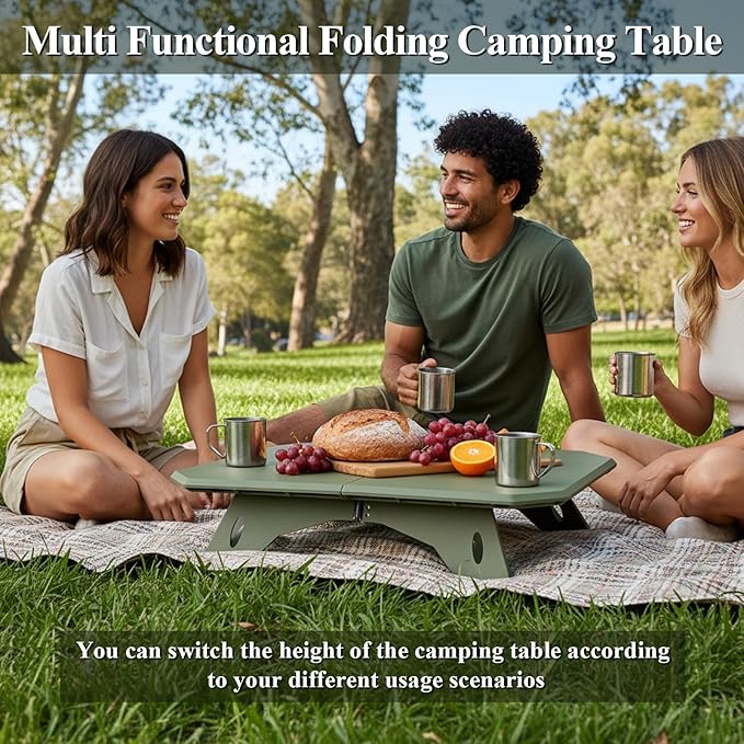 LiveGo Outdoor Foldable Camping Table Portable Lightweight Picnic Table with Height Adjustable Legs Collapsible &amp Carry Bag Dining Table for Kitchen Garden Beach Fishing BBQ Indoor Outdoor