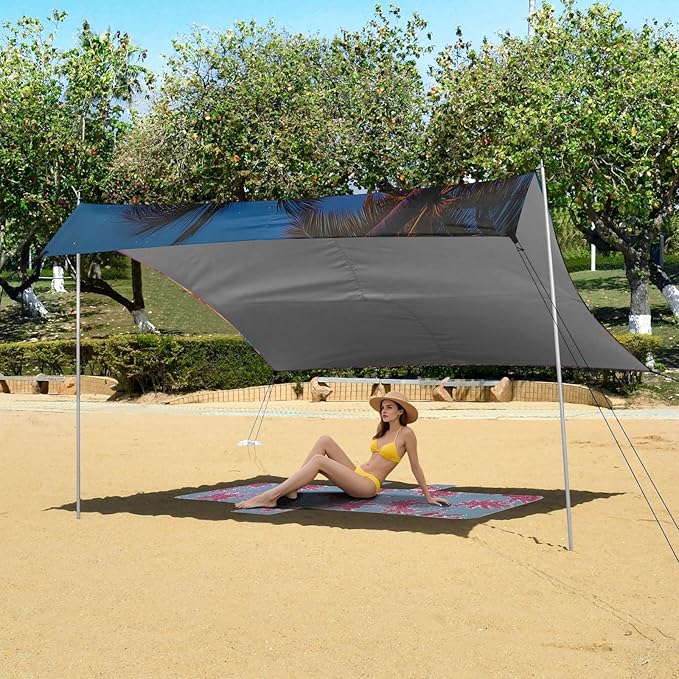 Bolaz Beach Canopy Tent Sun Shade9'×10.5' Large Family Beach Shade UPF50+- Outdoor Shade for Camping Trips FishingVibrant Sunset Beach Hammock