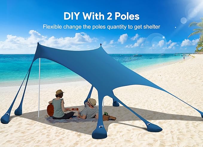 Osoeri Beach Tent Camping Sun Shelter UPF50+ with 8 Sandbags Sand Shovels Ground Pegs &amp Stability Poles Outdoor Shade Beach Canopy for Camping Trips Fishing Backyard Fun or Picnics