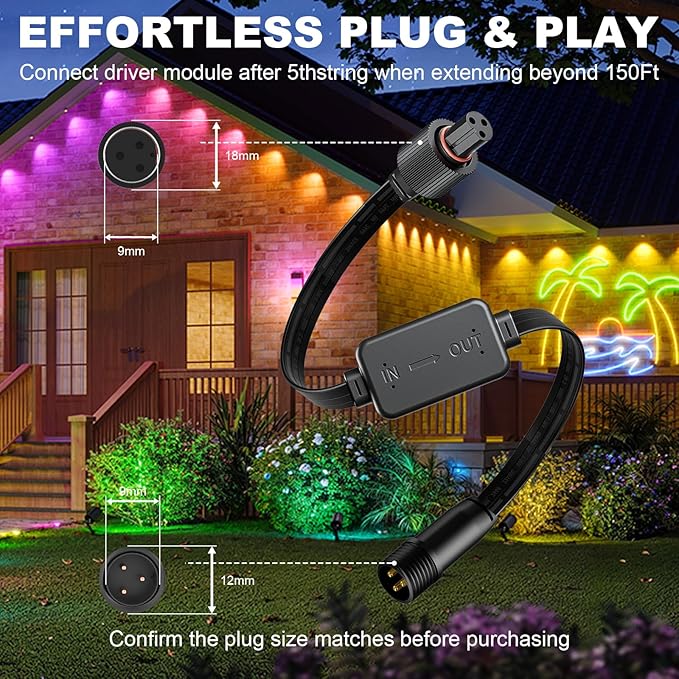 Driver Module Signal Booster Compatible with Govee Permanent Outdoor Light Pro Models H706A H706B and H706C Supporting Transmission Distances up to 200 feet. （Female to Male）
