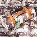 Double Thickened Picnic Blanket 80x80 Inches White Fish Pattern Cotton Filled Portable Foldable with Leather Carry Strap Beach and Camping