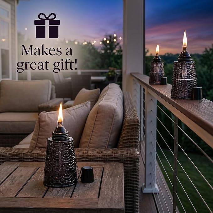 Seraphic Citronella Table Top Torches for Outdoor Patio 16oz Decorative Glass Torch Citronella Candles for Outside Deck Garden Parties Set of 3 Black