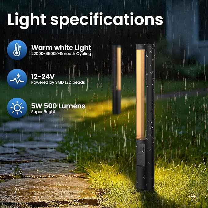 All-in-One Low Voltage Landscape Lighting Kit 12-Pack Pathway Lights with Transformer Dusk to Dawn Outdoor Lighting 5CCT IP66 Waterproof Landscape Lights with Connectors 100FT Wire for Patio