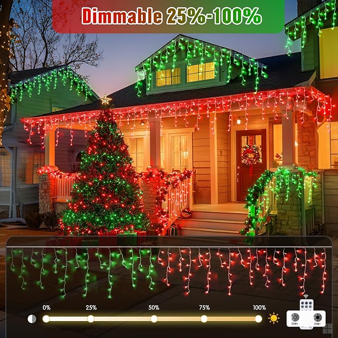 JMEXSUSS 400 LED Red and Green Christmas Lights Red &amp Green Icicle Lights Clear Wire Connectable String Lights Plug in for Christmas Party Outdoor Eaves Home Xmas Decorations