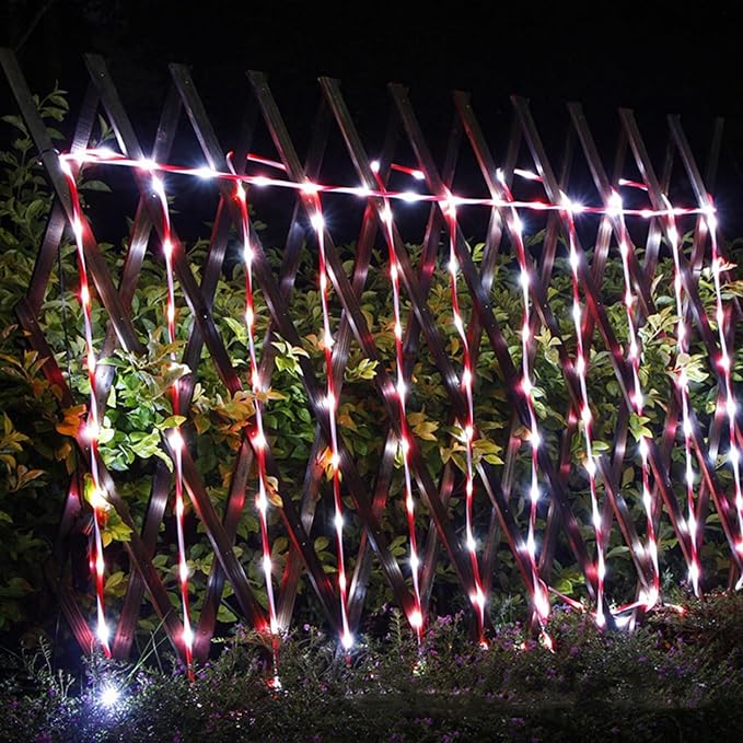QITONG Solar Christmas Lights 2 Pack Each 33ft 100 LED Red &amp White Candy Cane Rope Light Outdoor Waterproof 8 Modes Fairy Lights in Clear Thin Tube