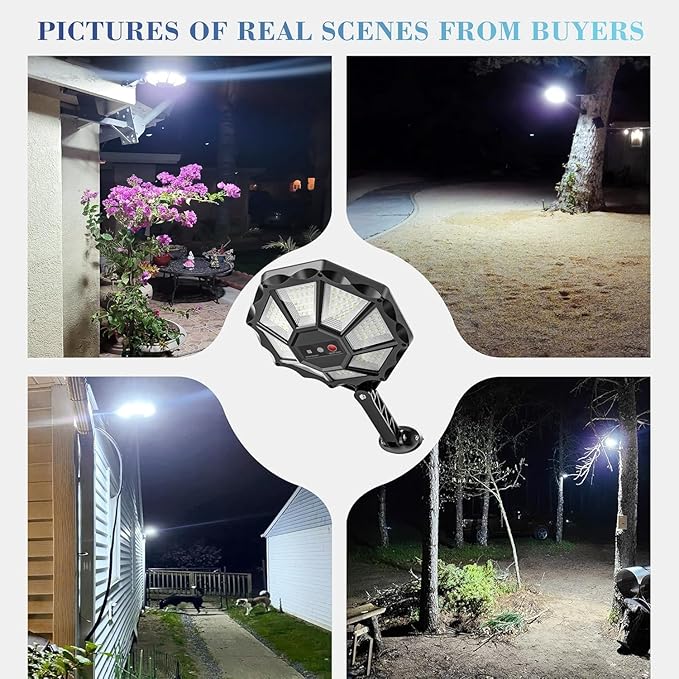 Solar Lights Outdoor 168LED 6500K Flood Light Dusk to Dawn 8 Sides Solar Outdoor Lights with Motion Sensor IP66 Waterproof Solar Street Lights Outdoor for Yard Pools(2 Pack)